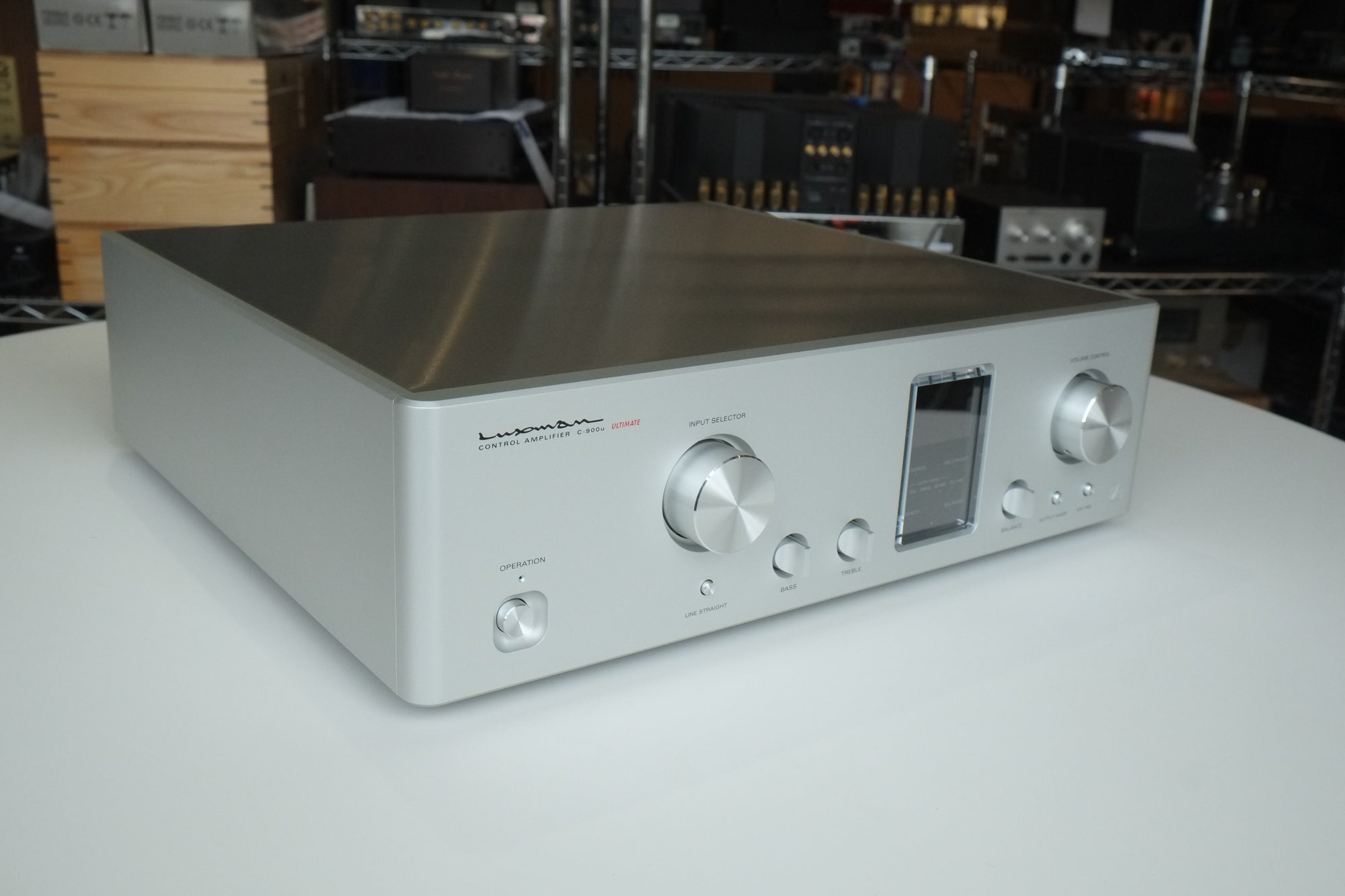 luxman c900u stereo preamplifier front left angle