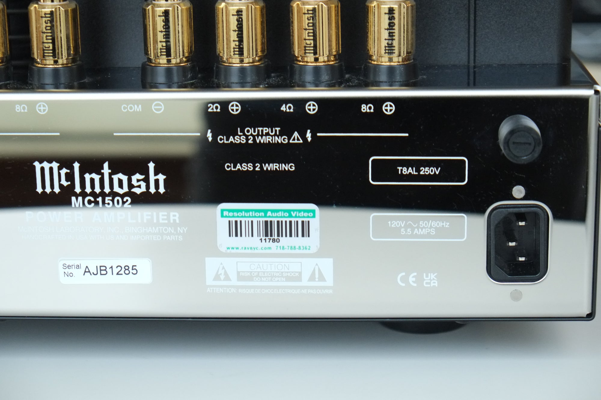 mcintosh mc1502 tube power amplifier back panel detail