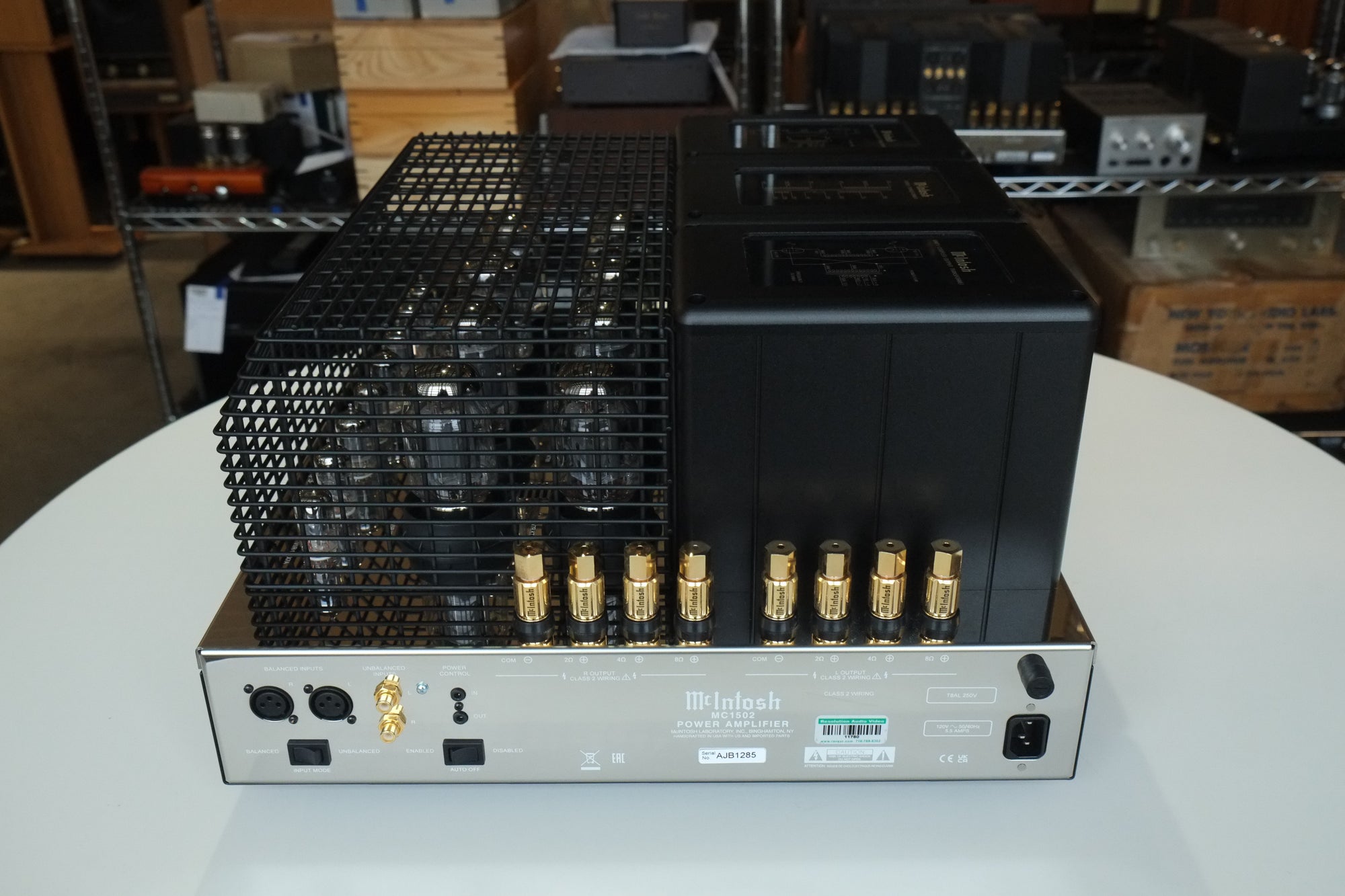 mcintosh mc1502 tube power amplifier back top angle