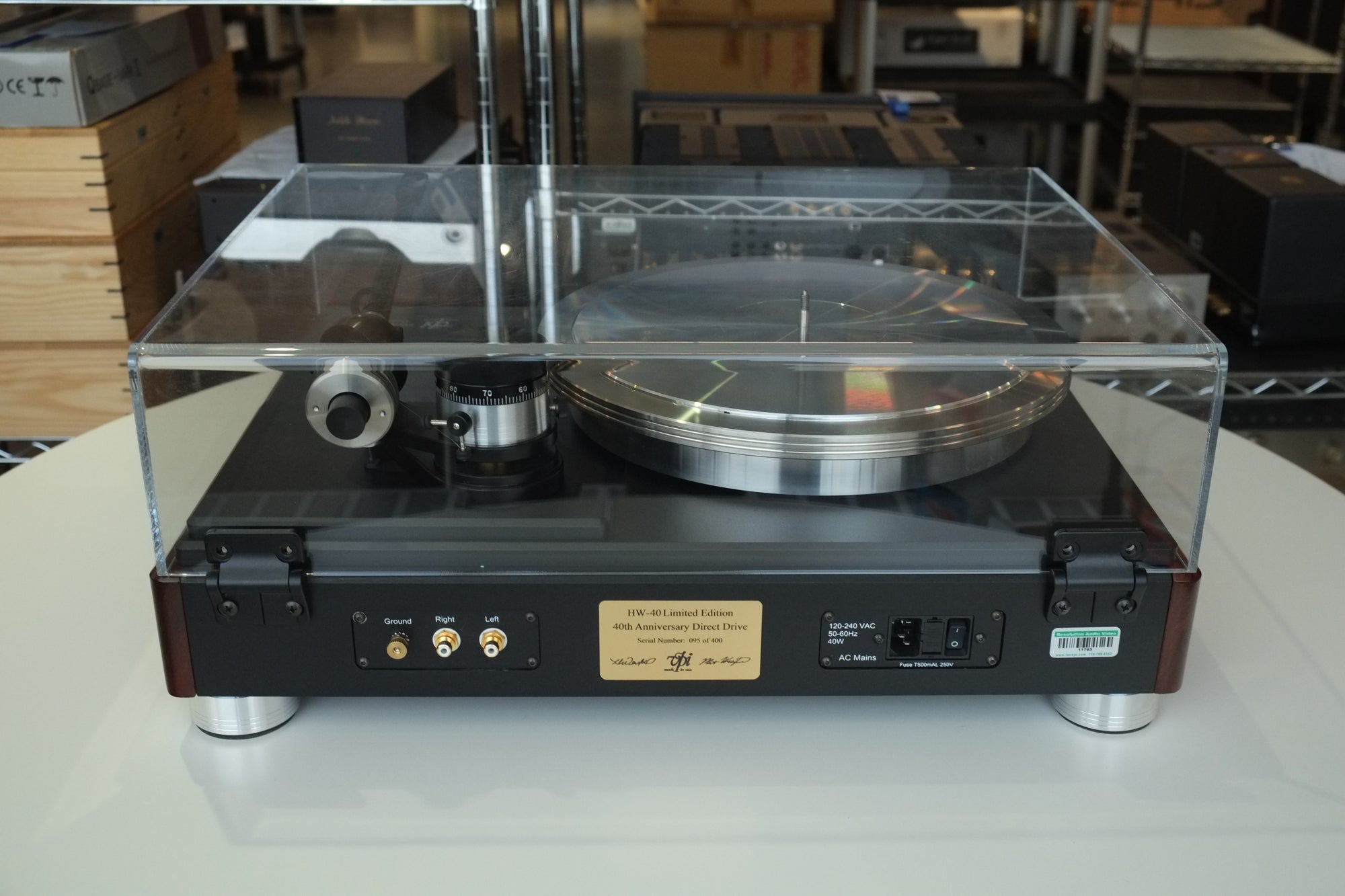 vpi hw 40 limited edition 40th anniversary direct drive turntable fatboy 12 inch tonearm back with dust cover